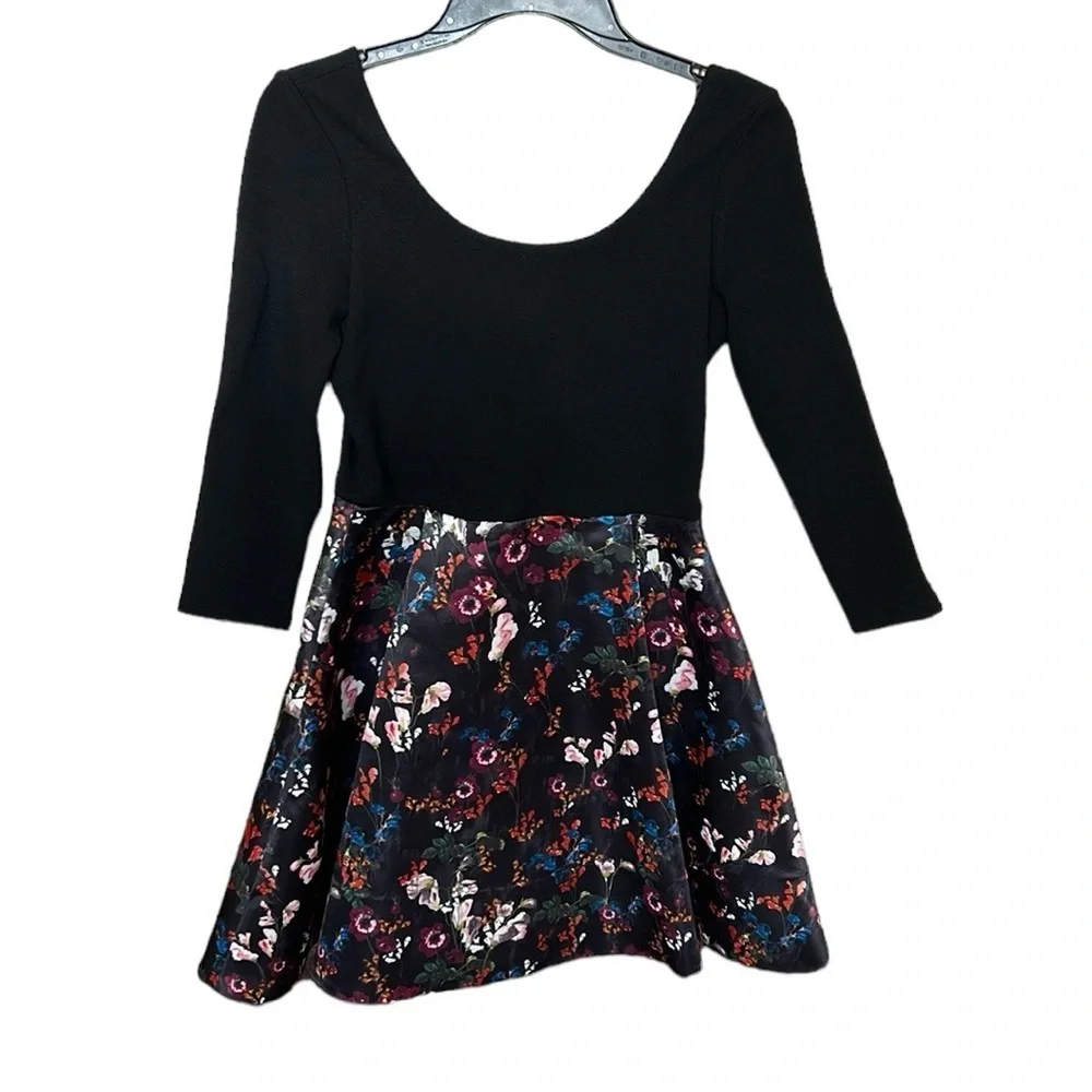 alice + olivia‎ Amie Fall Garden Print Black Long Sleeve Fit Flare Dress Sz 6 - Picture 4 of 16